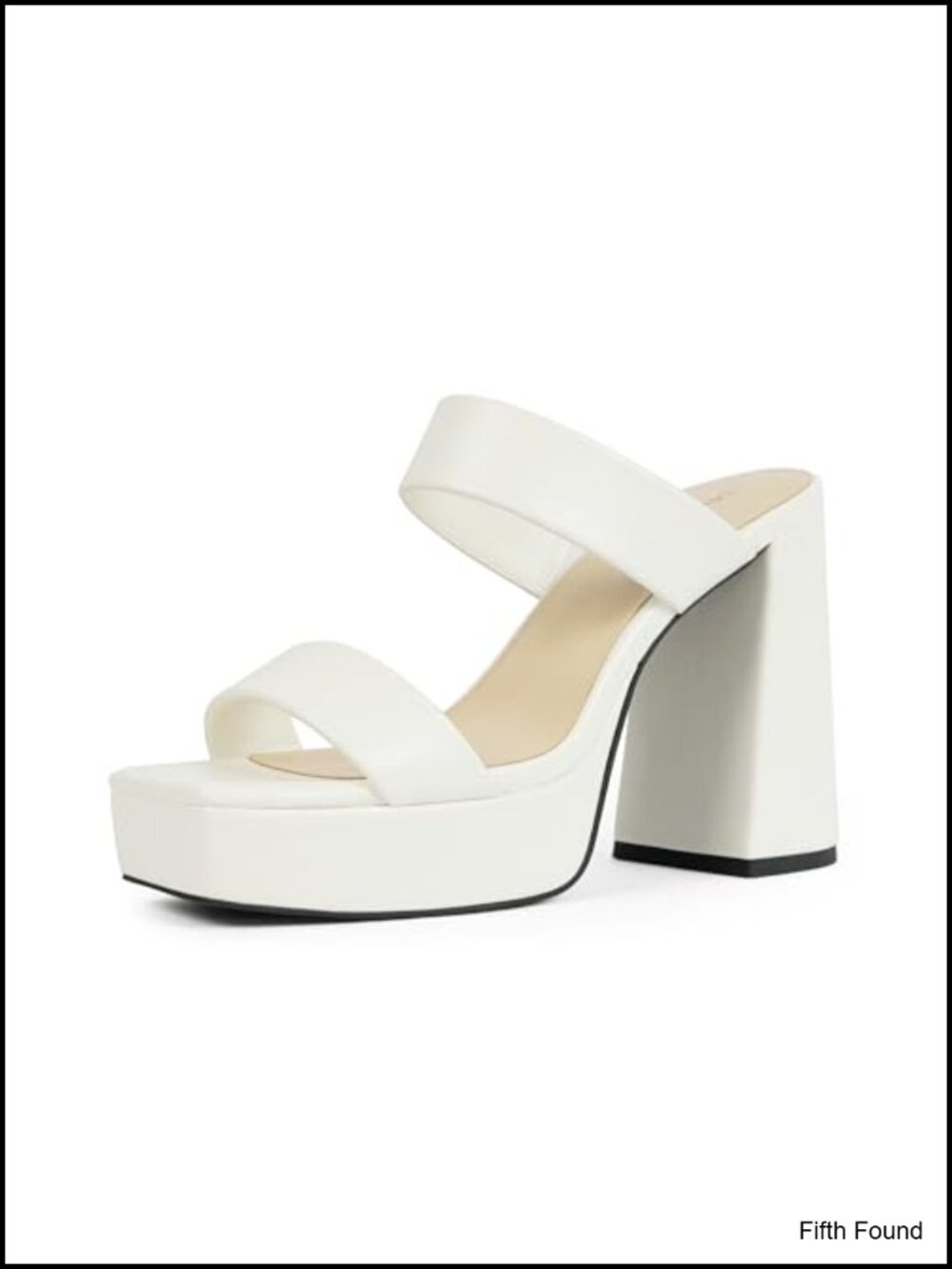 Women's Square Open Toe Chunky Heel Platform Two Strap Sandals Faux Leather